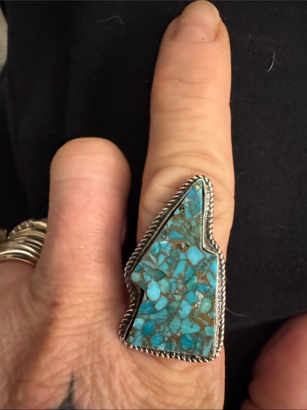 Source Unknown Turquoise Mosaic Statement Ring - Blue